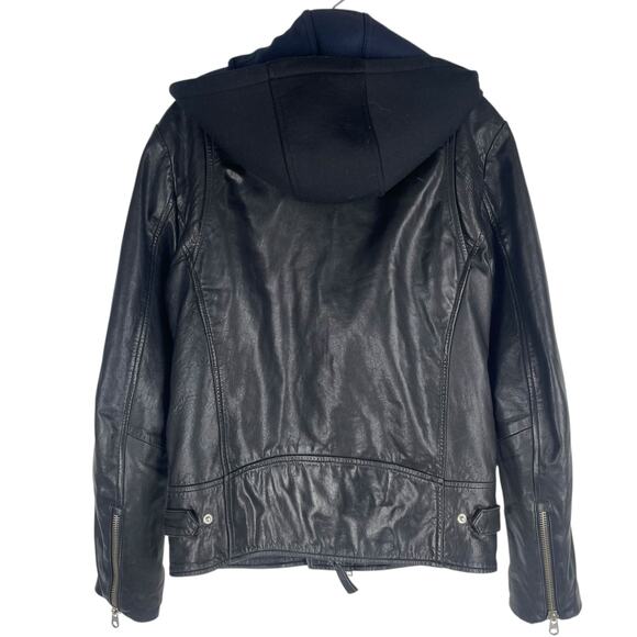 Mackage Manus Lamb Leather Jacket Detachable Hood Black Blue Size 36/ S - Picture 6 of 16